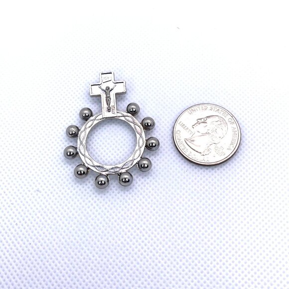 Pocket Italy Rosary Ring Cross Finger Prayer Beads Religious Catholic Vintage - Picture 8 of 11